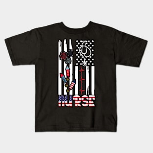 Nurse 4th of July American Flag Patriotic USA Stethoscope Kids T-Shirt